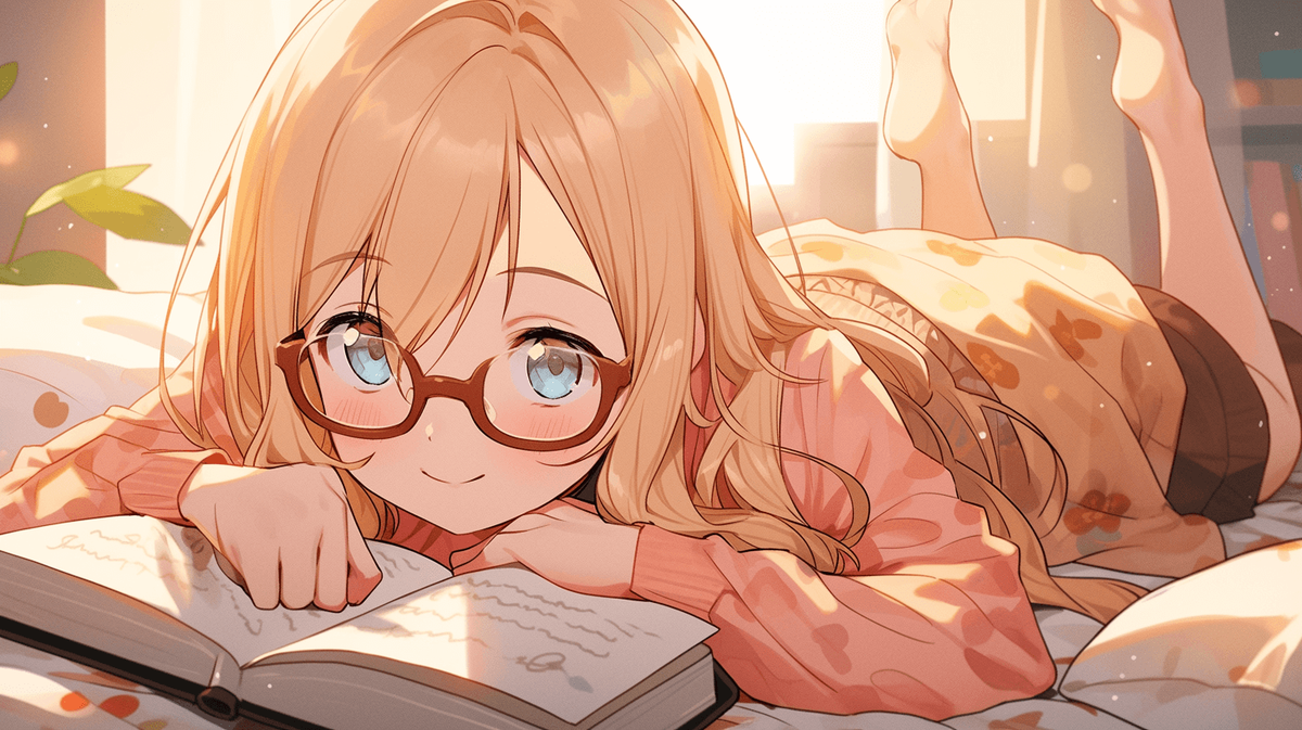 本を読んでいるメガネをかけた女の子