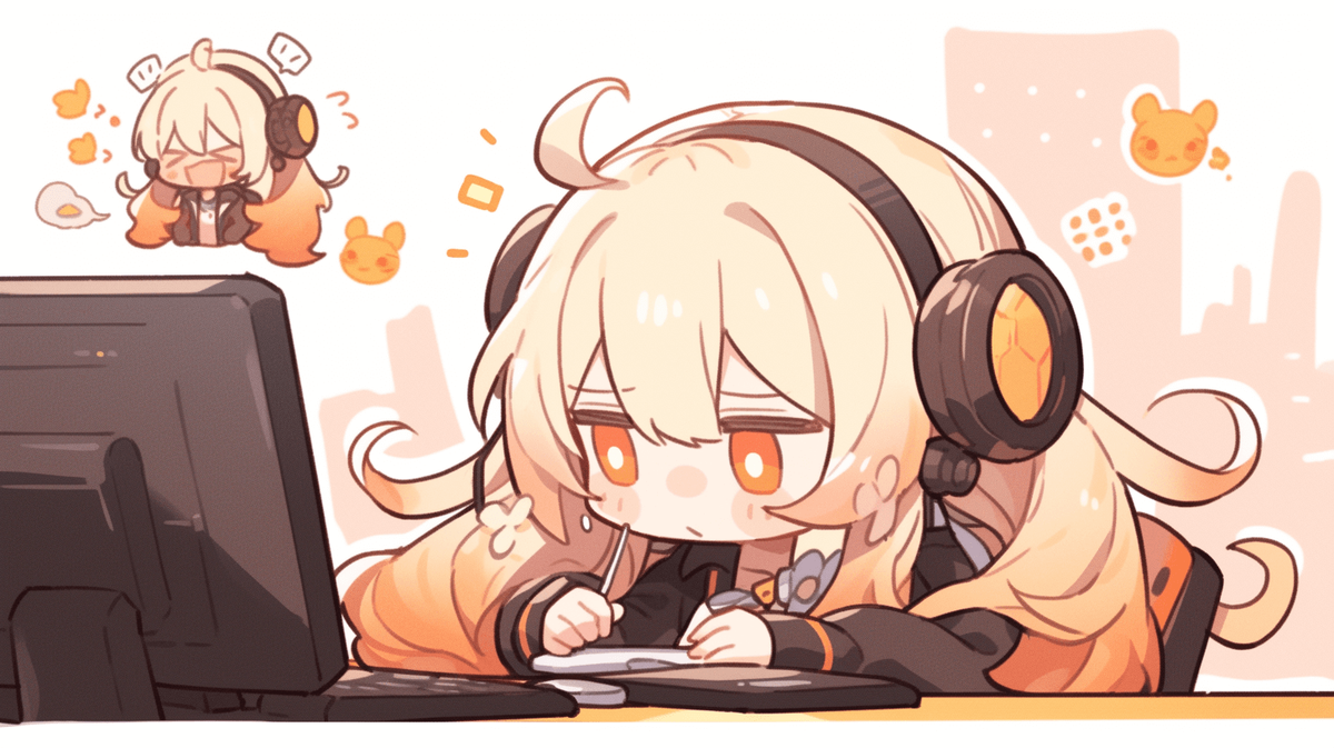 ゲームをしているちびキャラの女の子