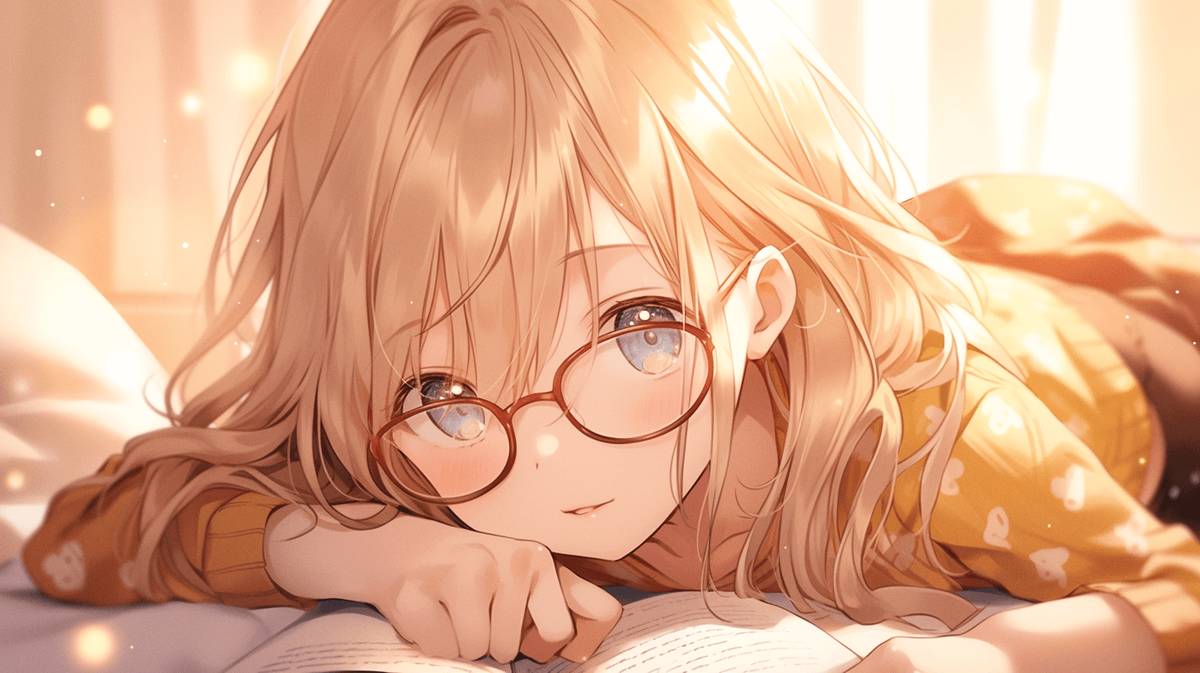 本を読んでいるメガネをかけた女の子