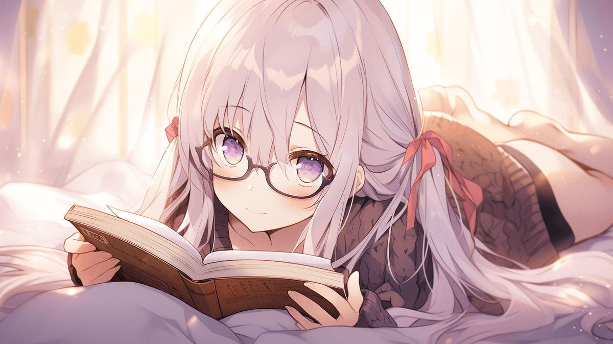 本を読んでいるメガネをかけた女の子