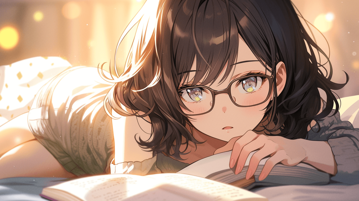 本を読んでいるメガネをかけた女の子