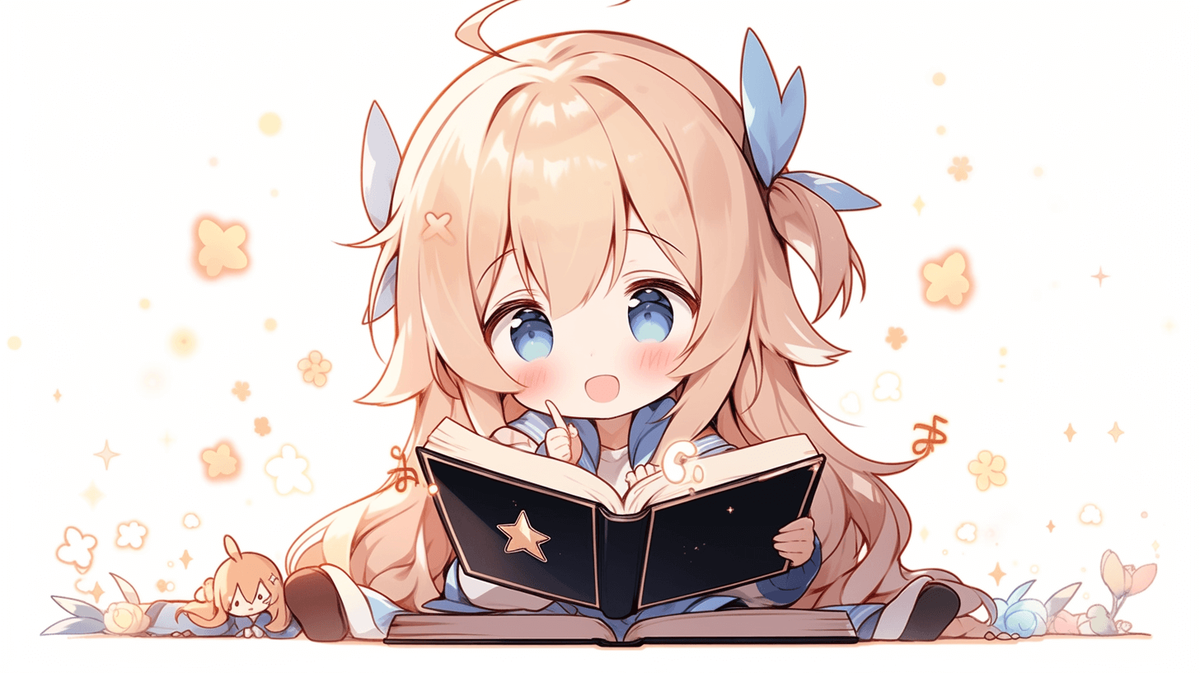 本を読んでいるちびキャラの女の子