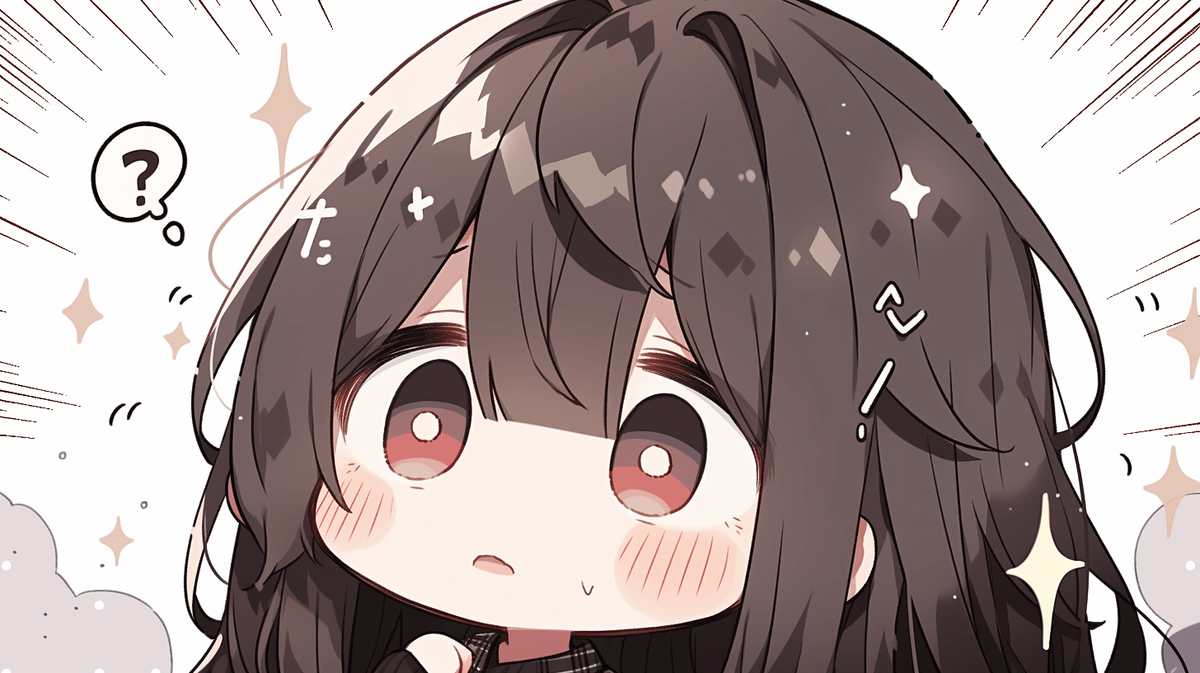 疑問に思っているちびキャラの女の子