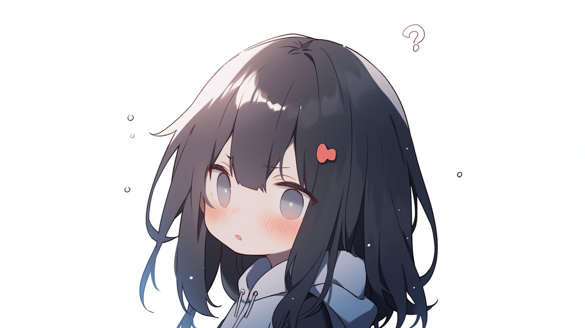 疑問に思っているちびキャラの女の子