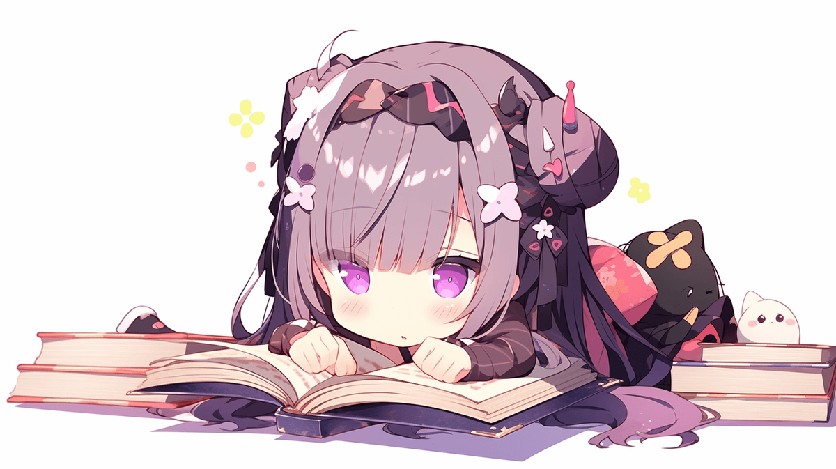 本を読んでいるちびキャラの女の子