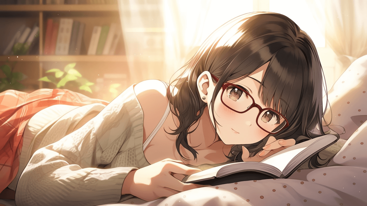 本を読んでいるメガネをかけた女の子