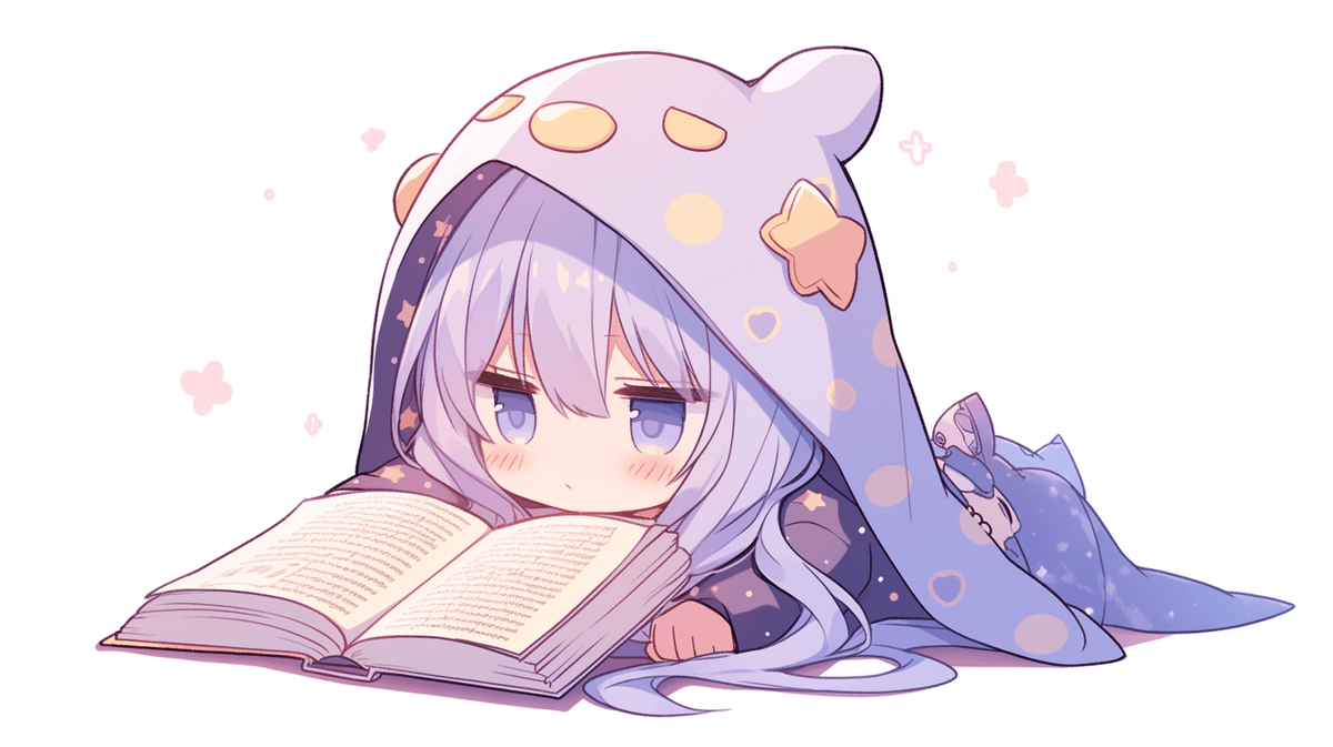 本を読んでいるちびキャラの女の子
