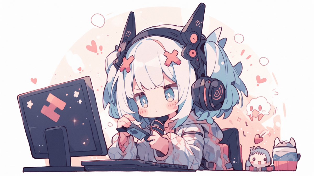 ゲームをしているちびキャラの女の子
