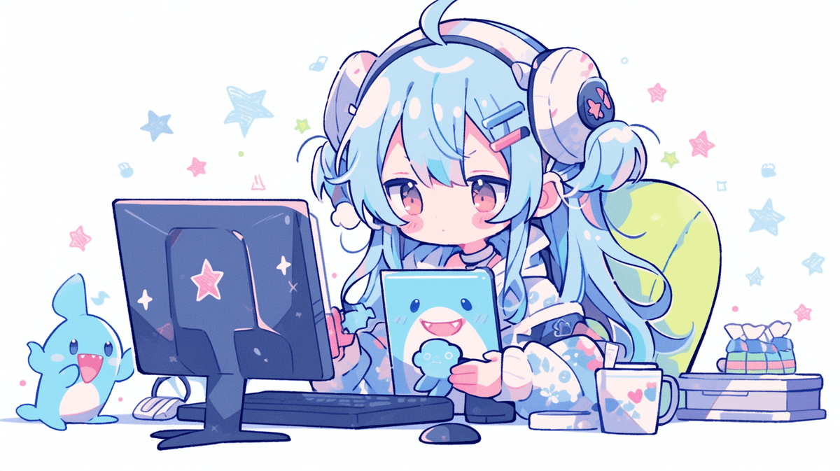 ゲームをしているちびキャラの女の子