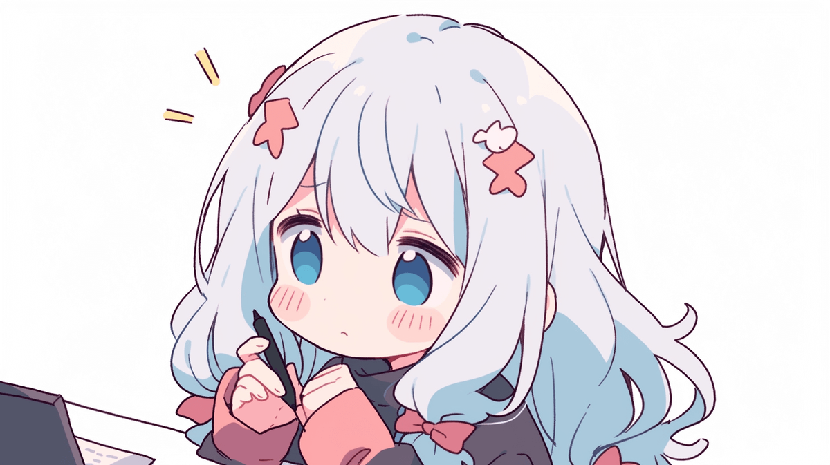 疑問に思っているちびキャラの女の子
