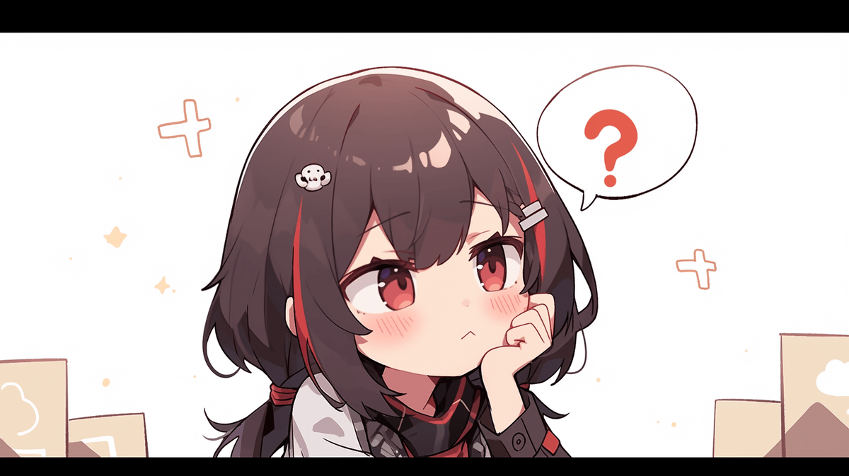 疑問に思っているちびキャラの女の子