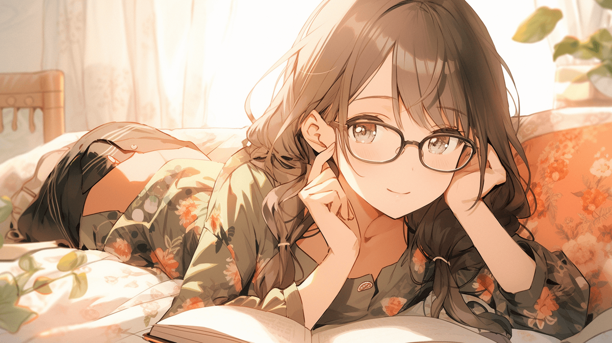 本を読んでいるメガネをかけた女の子