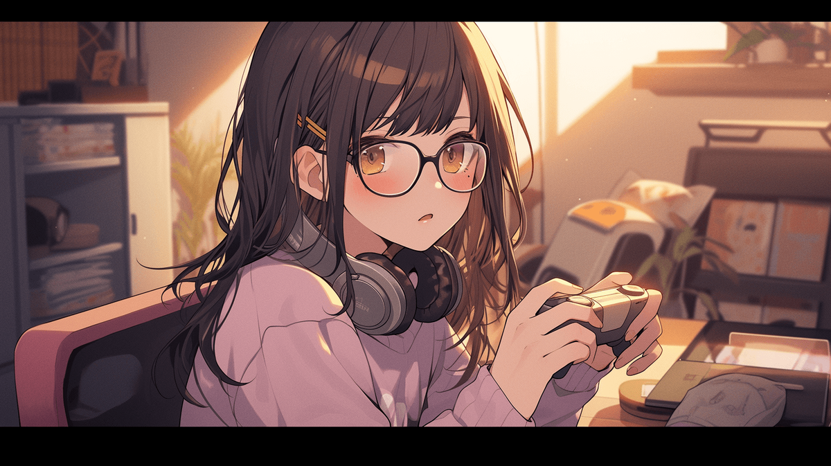 ゲームをしているメガネをかけた女の子