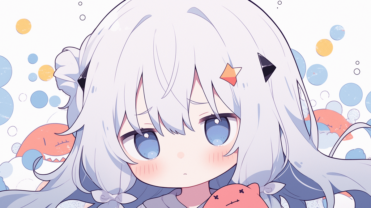 疑問に思っているちびキャラの女の子