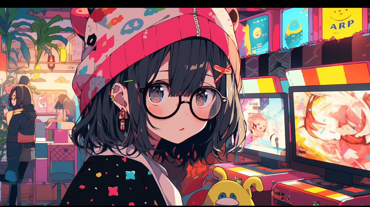 ゲームをしているメガネをかけた女の子