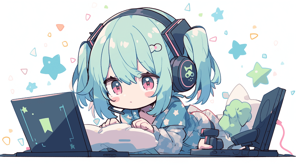 ゲームをしているちびキャラの女の子