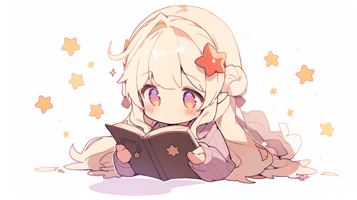 本を読んでいるちびキャラの女の子