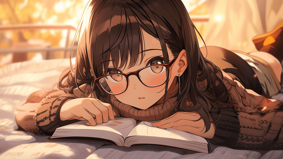 本を読んでいるメガネをかけた女の子