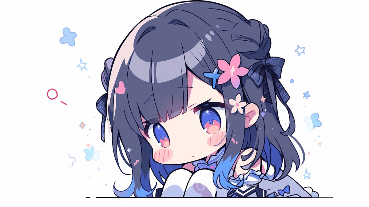 疑問に思っているちびキャラの女の子