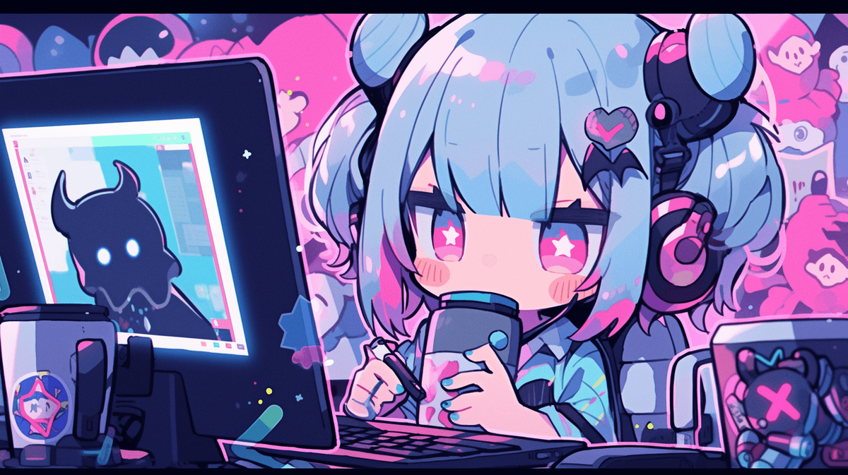 ゲームをしているちびキャラの女の子