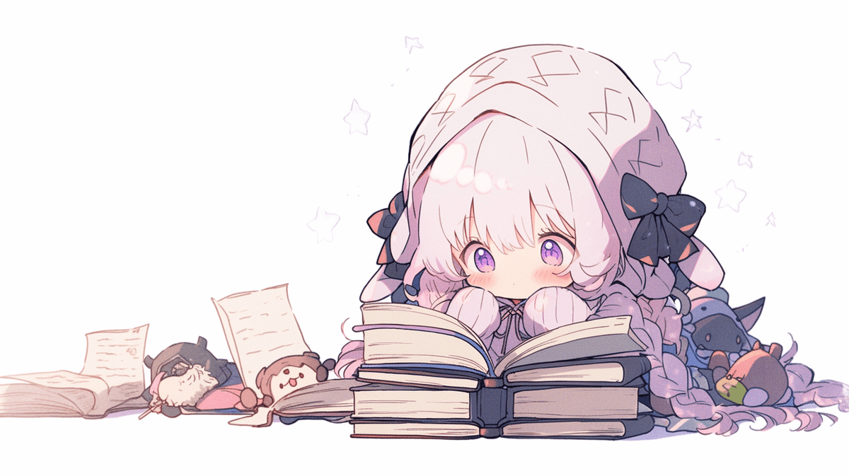 本を読んでいるちびキャラの女の子