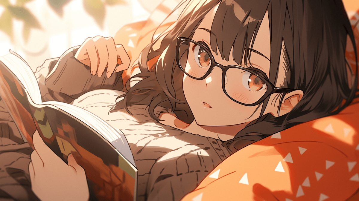 本を読んでいるメガネをかけた女の子