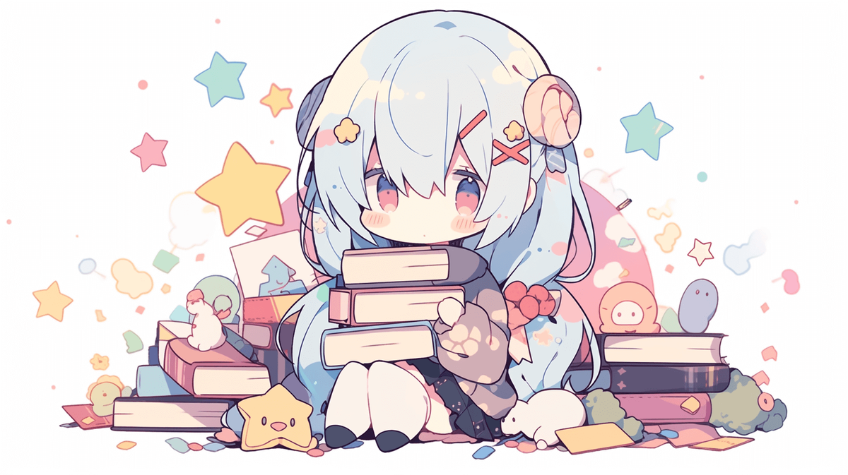 本を読んでいるちびキャラの女の子