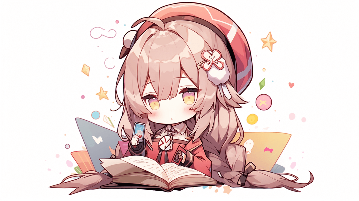 本を読んでいるちびキャラの女の子