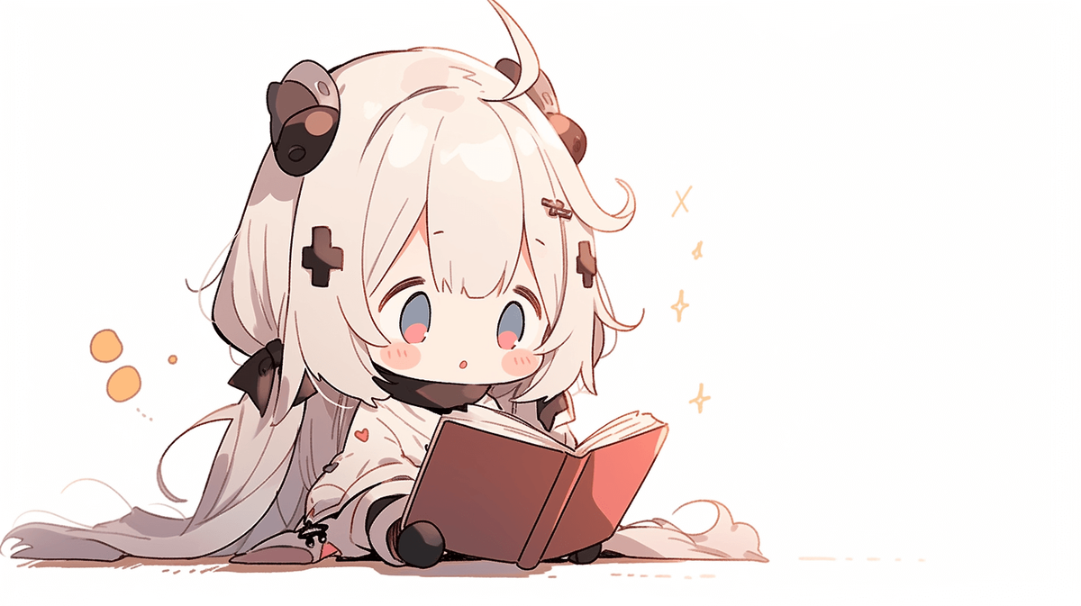 本を読んでいるちびキャラの女の子