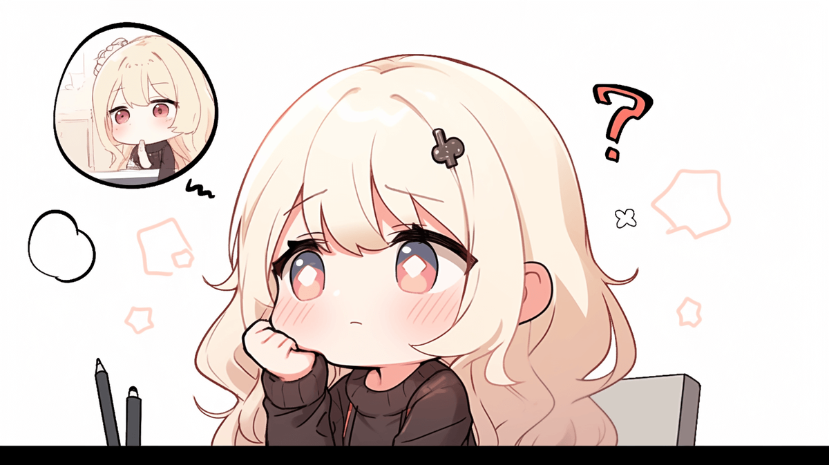 疑問に思っているちびキャラの女の子
