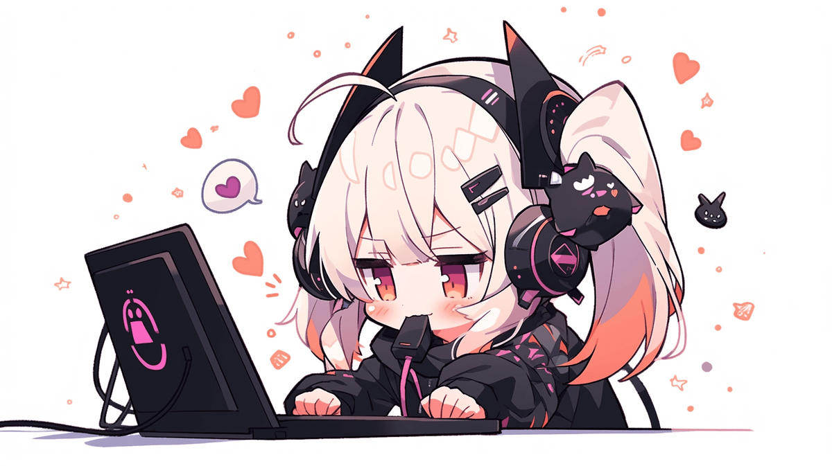 ゲームをしているちびキャラの女の子
