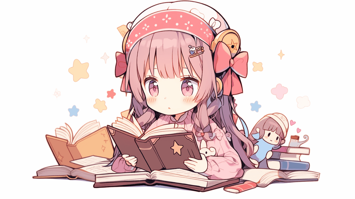 本を読んでいるちびキャラの女の女の子