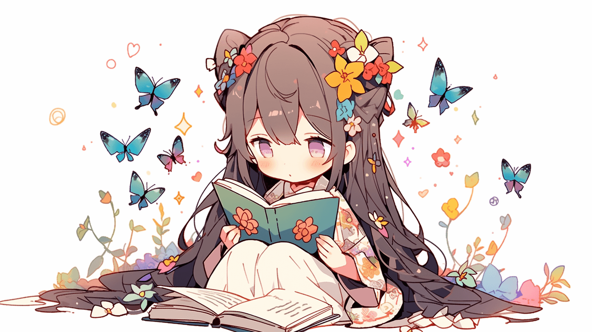 本を読んでいるちびキャラの女の子