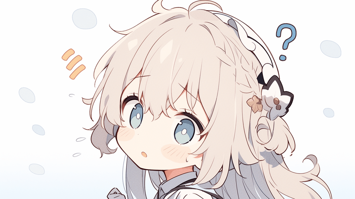 疑問に思っているちびキャラの女の子