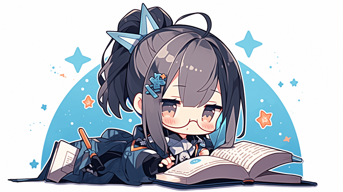 本を読んでいるちびキャラの女の子