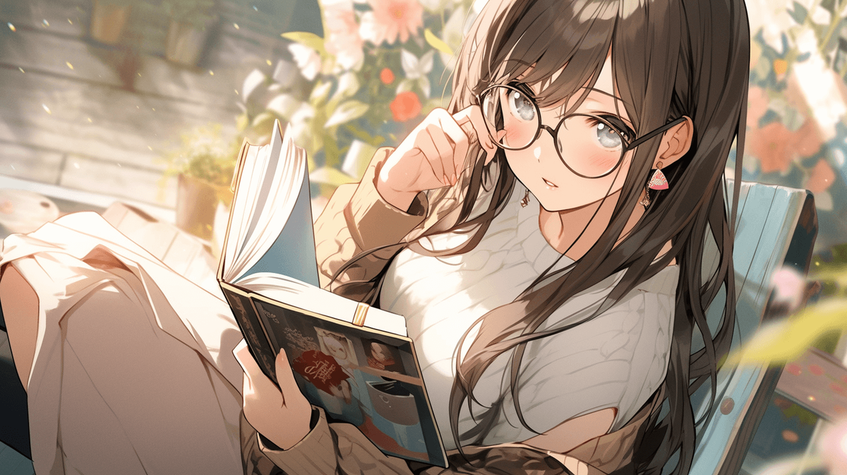 本を読んでいるメガネをかけた女の子