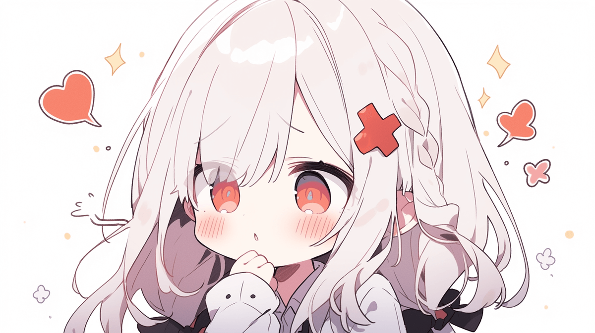 疑問に思っているちびキャラの女の子