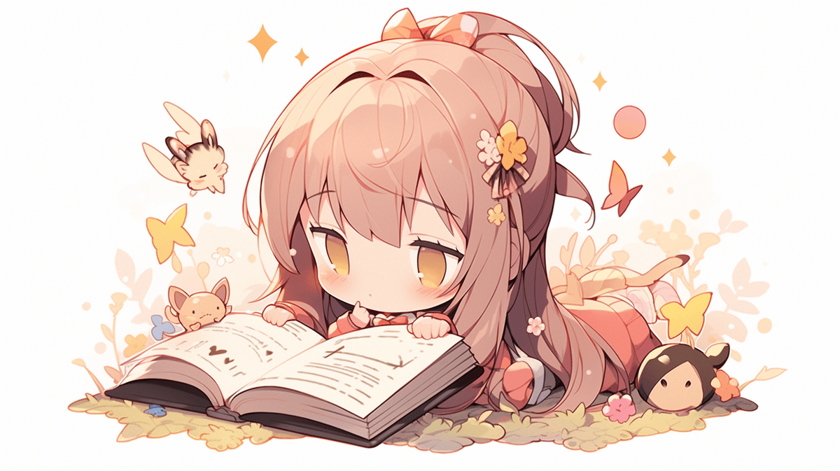 本を読んでいるちびキャラの女の子