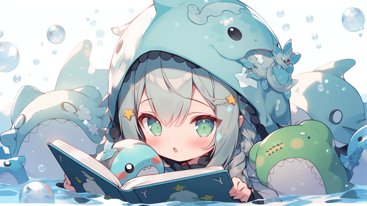 本を読んでいるちびキャラの女の子