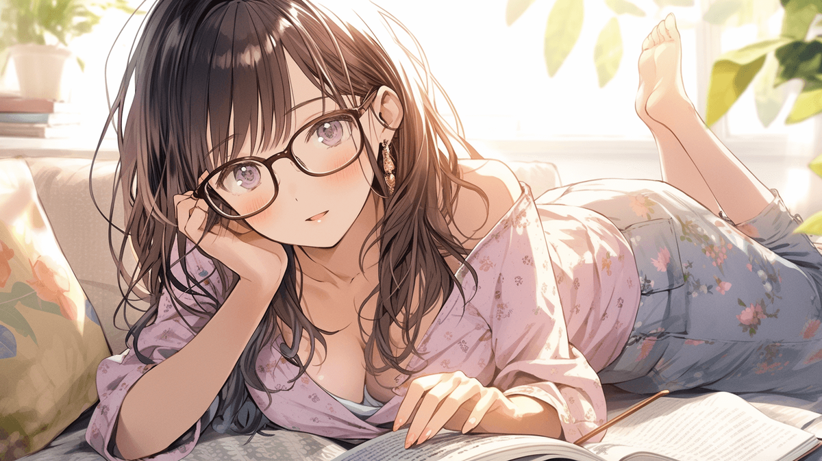 本を読んでいるメガネをかけた女の子