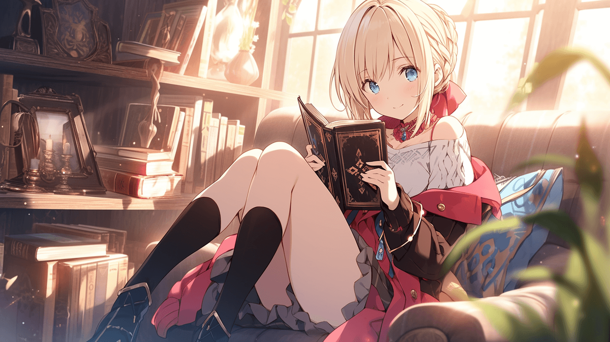 本を読んでいる金髪ショートの女の子