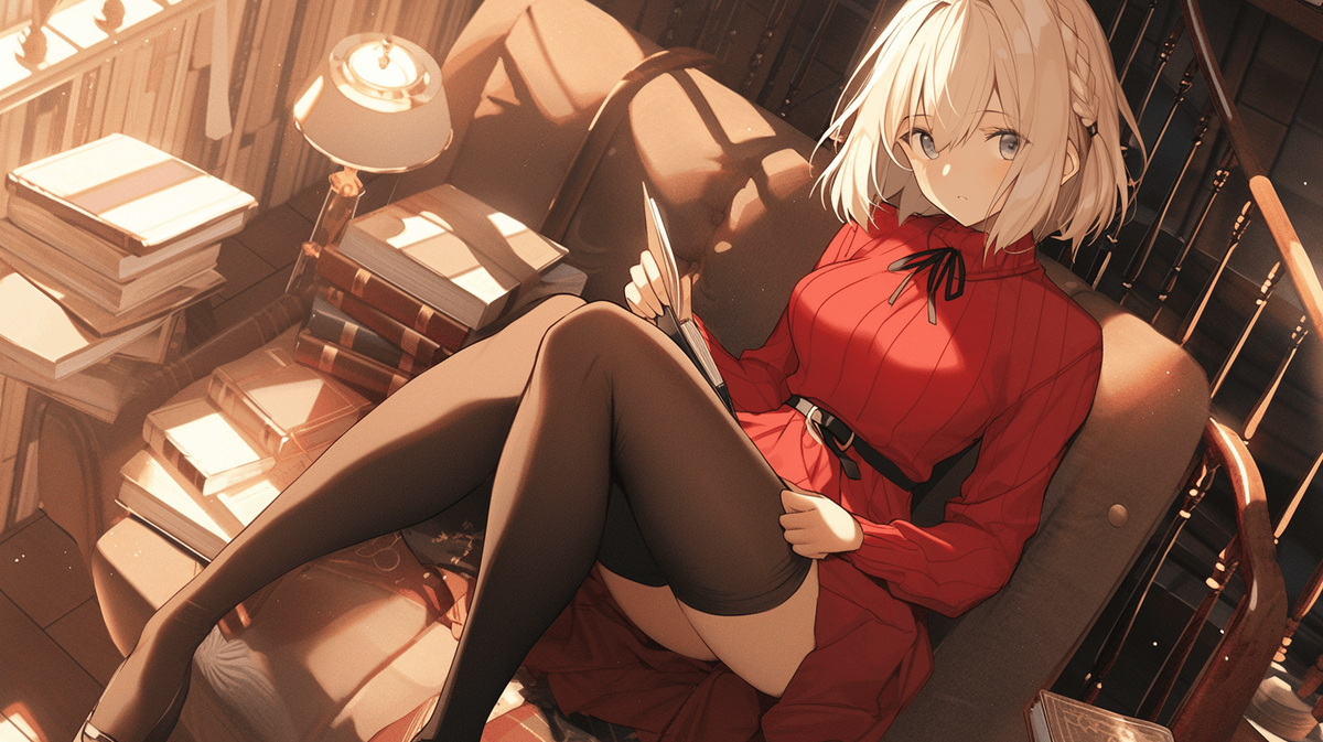 本を読んでいる金髪ショートの女の子