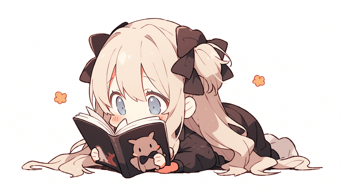 本を読んでいるちびキャラの女の子