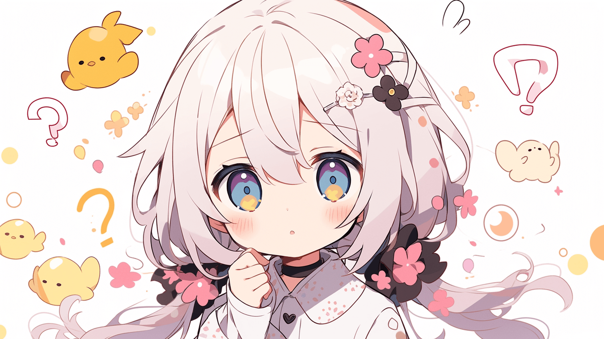 疑問に思っているちびキャラの女の子