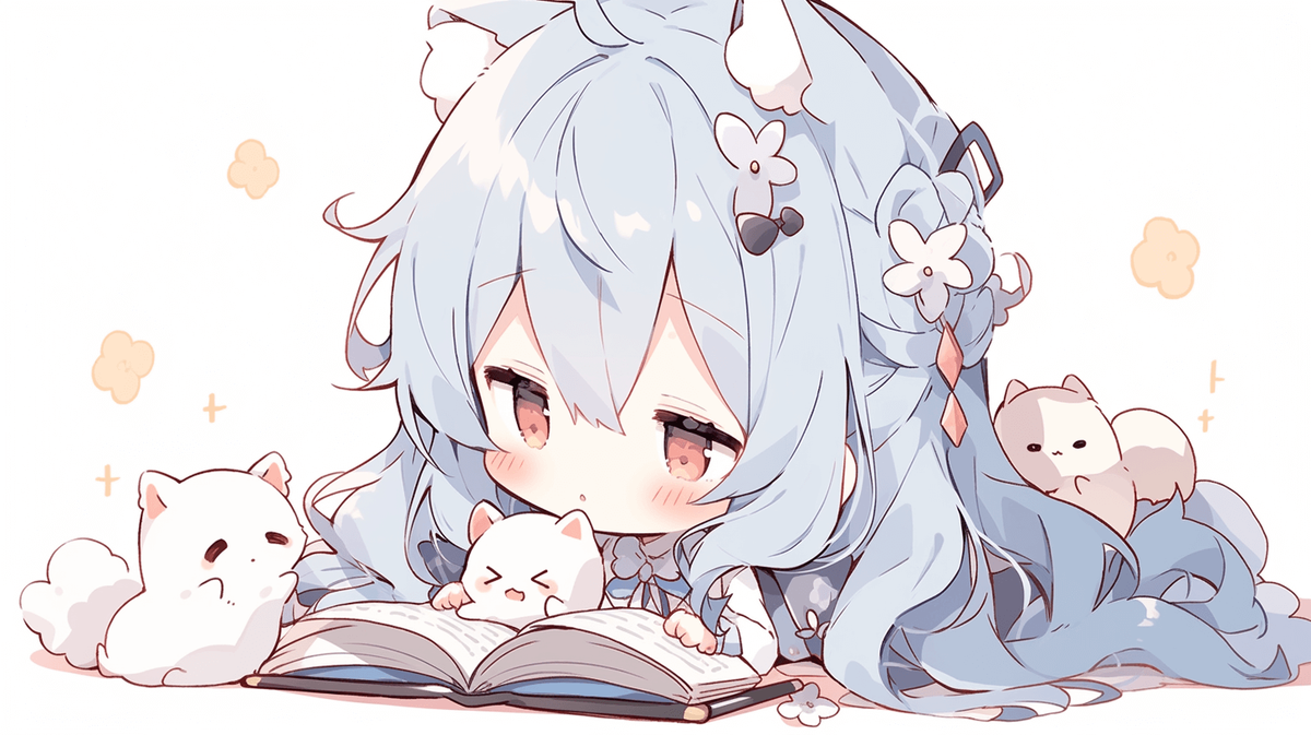 本を読んでいるちびキャラの女の子
