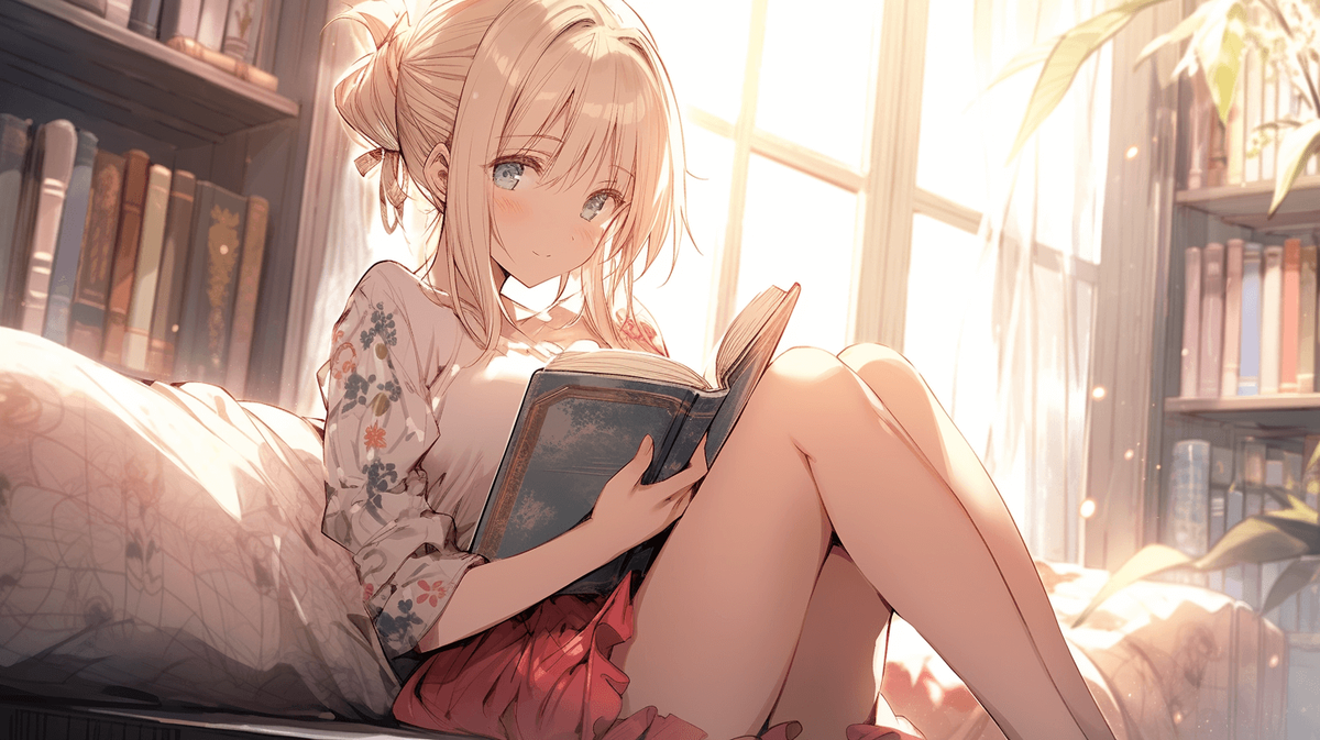 本を読んでいる金髪ショートの女の子