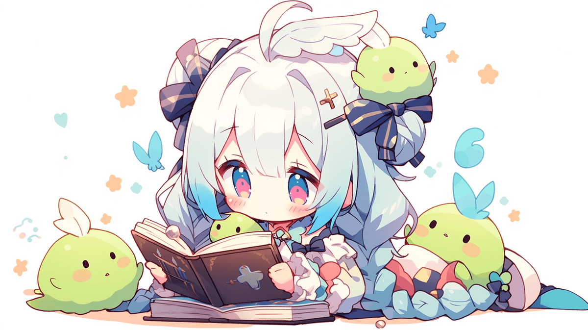 本を読んでいるちびキャラの女の子