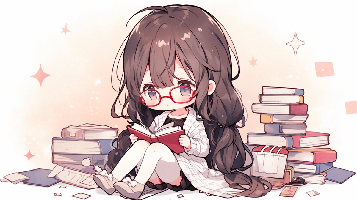 疑問に思っているちびキャラの女の子