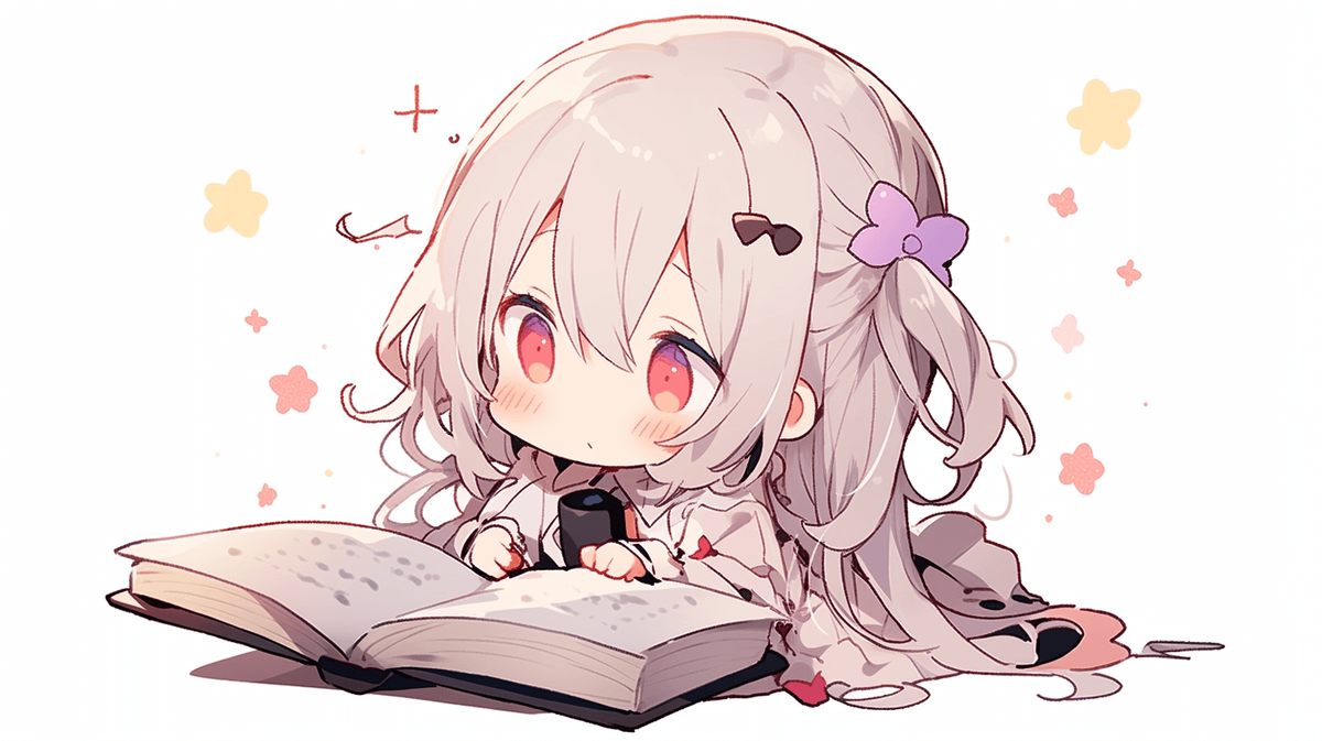 本を読んでいるちびキャラの女の子