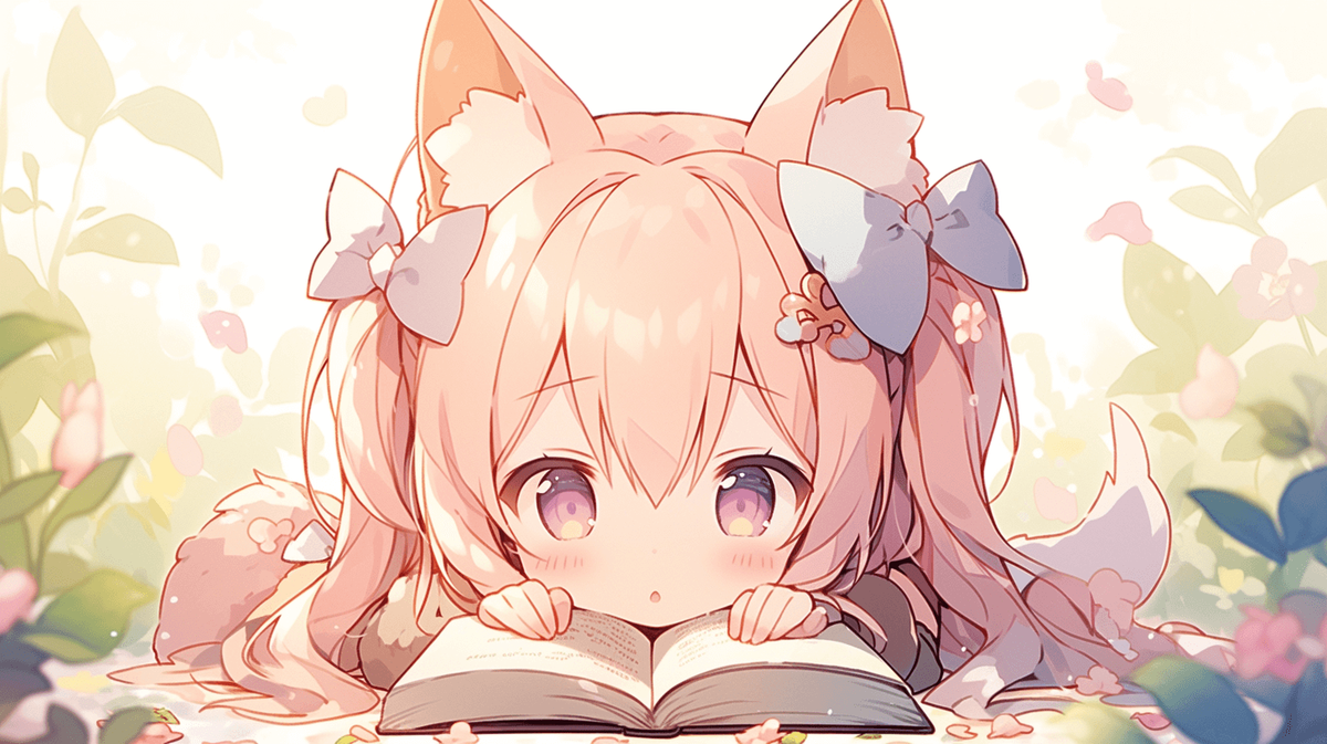 本を読んでいるちびキャラの女の子